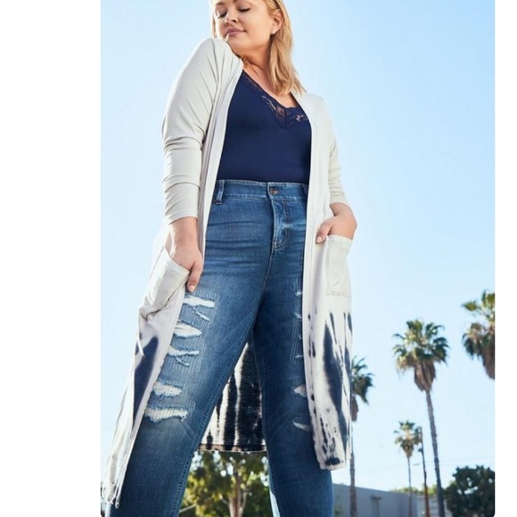 Torrid Super Soft Knits Grey Black Tie Dye Duster Cardigan Size 1X - Picture 2 of 8